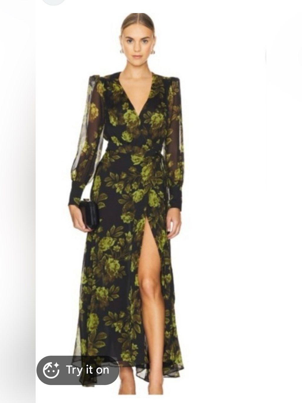 Bardot Lucianna Black Wrap Maxi Dress With Olive Floral Print